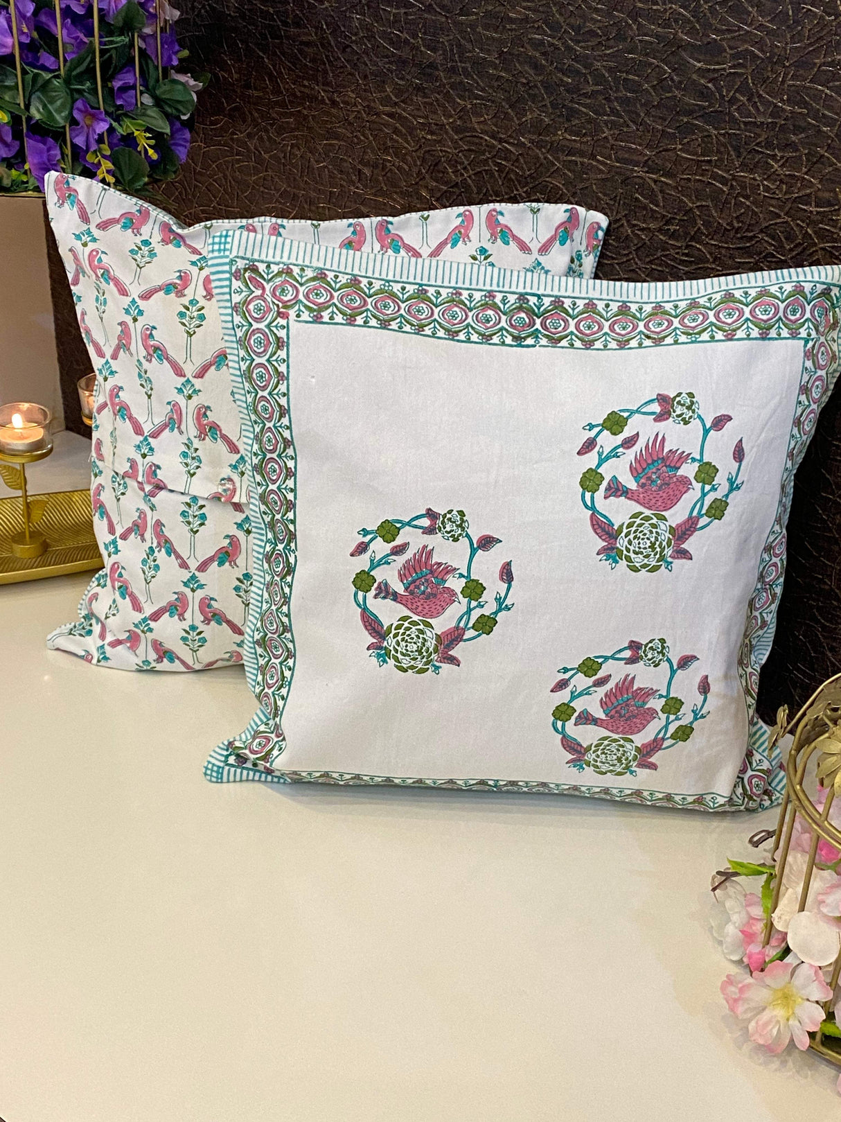 Pair of Handblock Printed Cushion Covers- 16*16 inches