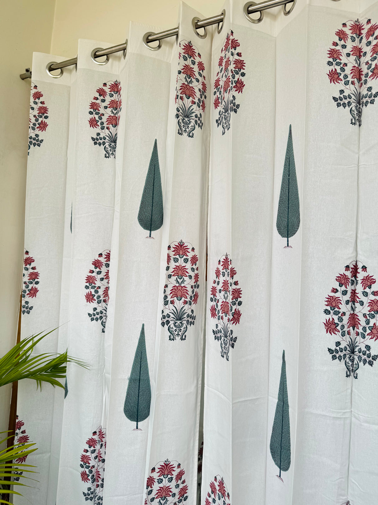 Pair of Pink Blockprint Cotton Curtain (Set of 2)