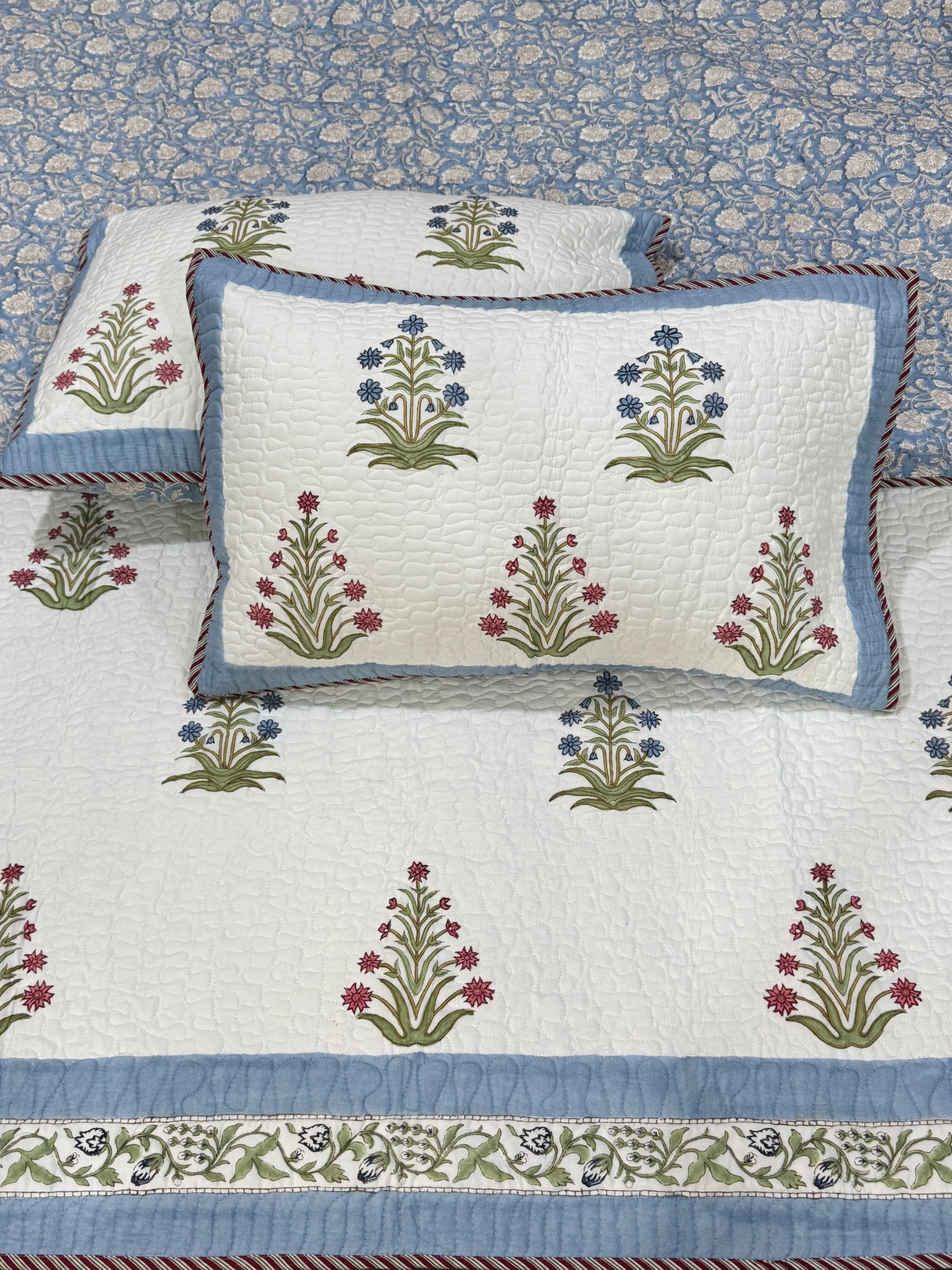 KING Size Quilted Blockprint REVERSIBLE Mulmul Bedcover (108*108 inches)