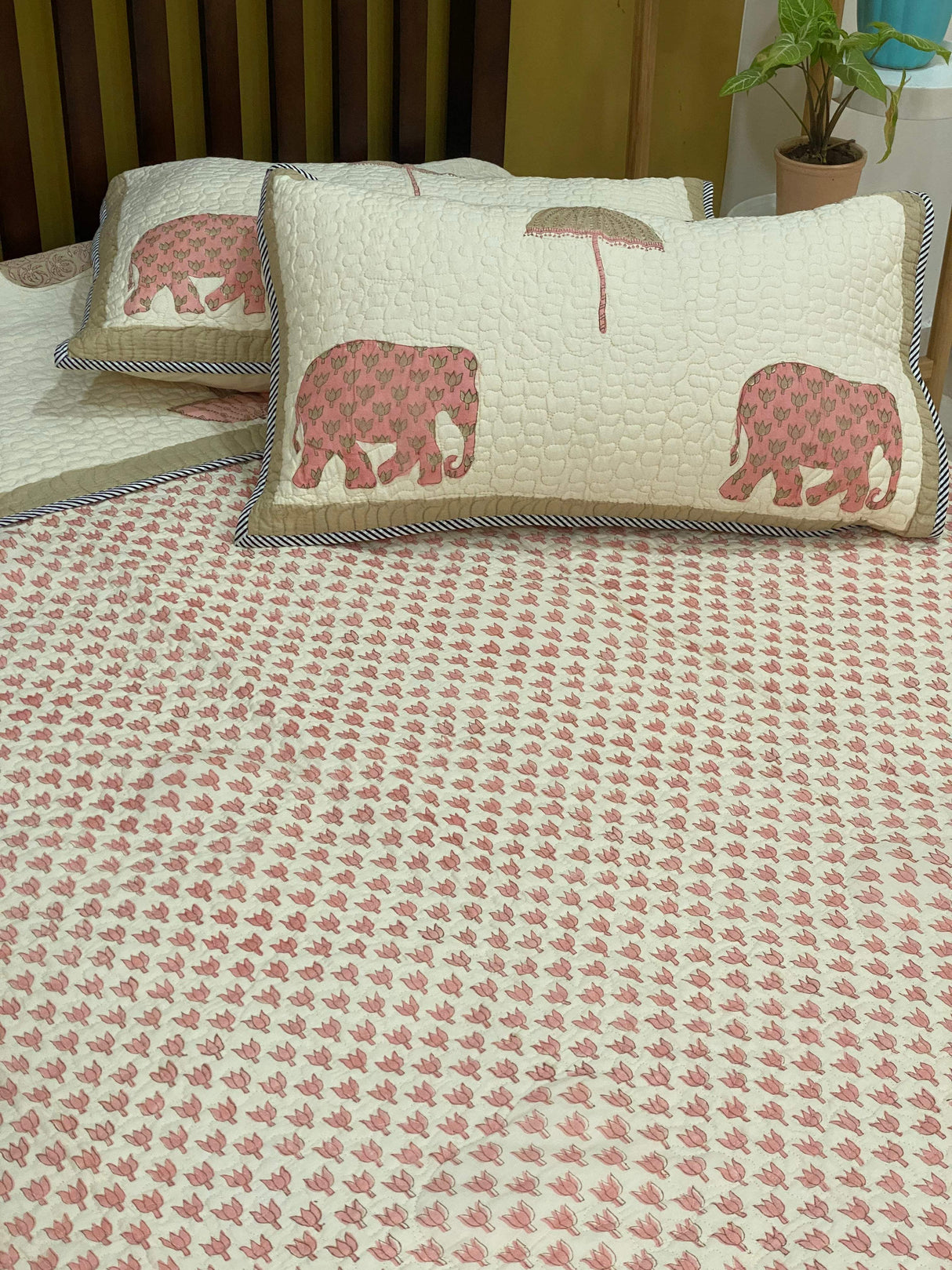 KING Size Quilted Blockprint REVERSIBLE Mulmul Bedcover (108*108 inches)