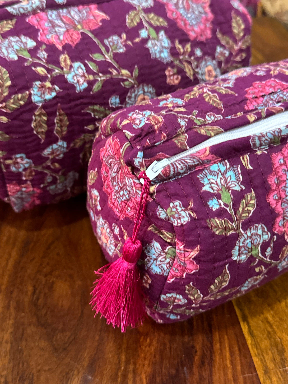 Purple Floral Set of 2 Pouches (medium and small)