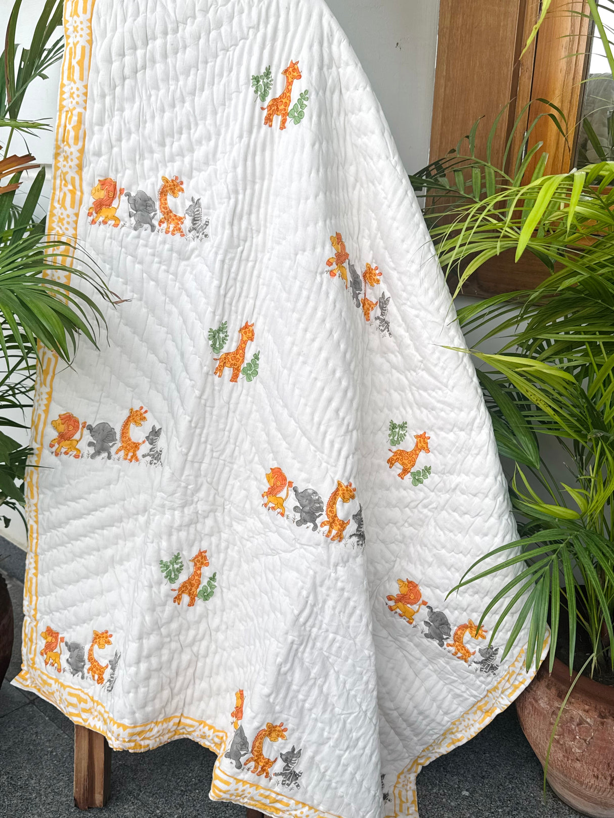 Cute Giraffe Blockprint Kids Quilt