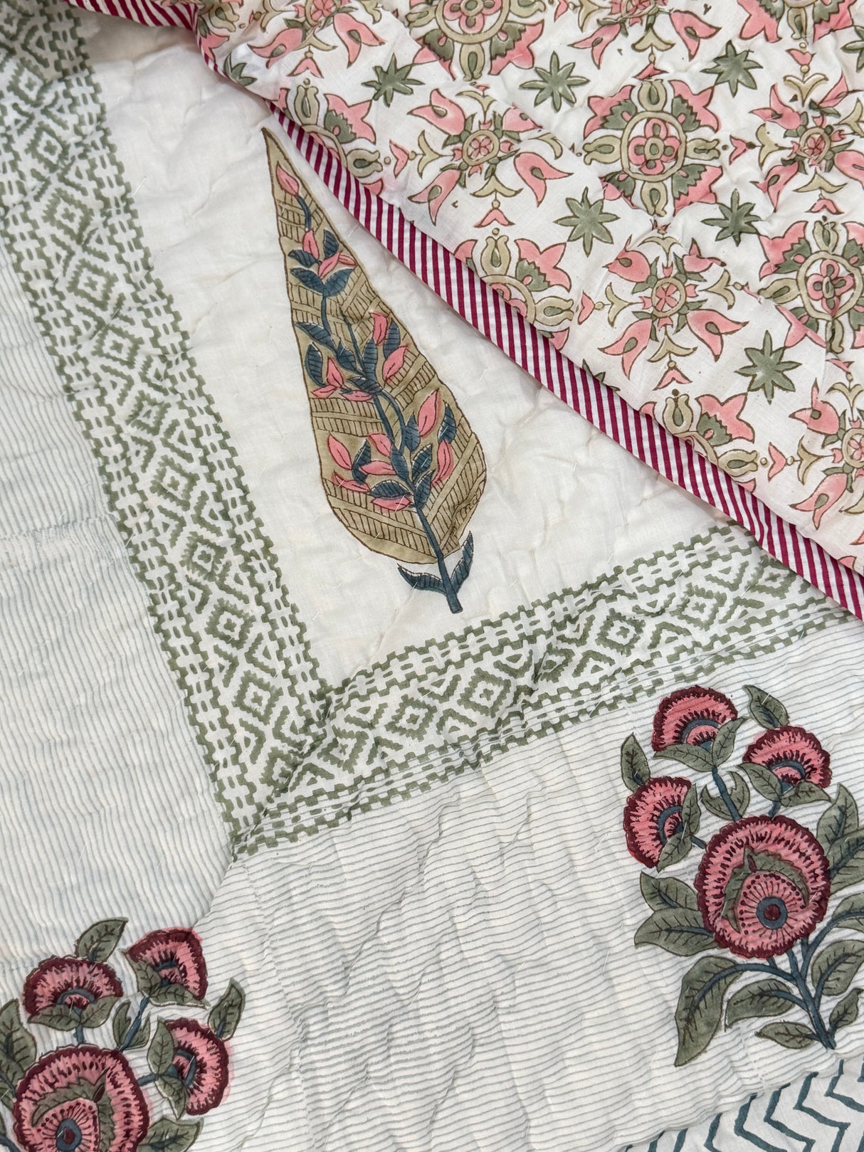 Blockprint Mulmul Reversible Quilt