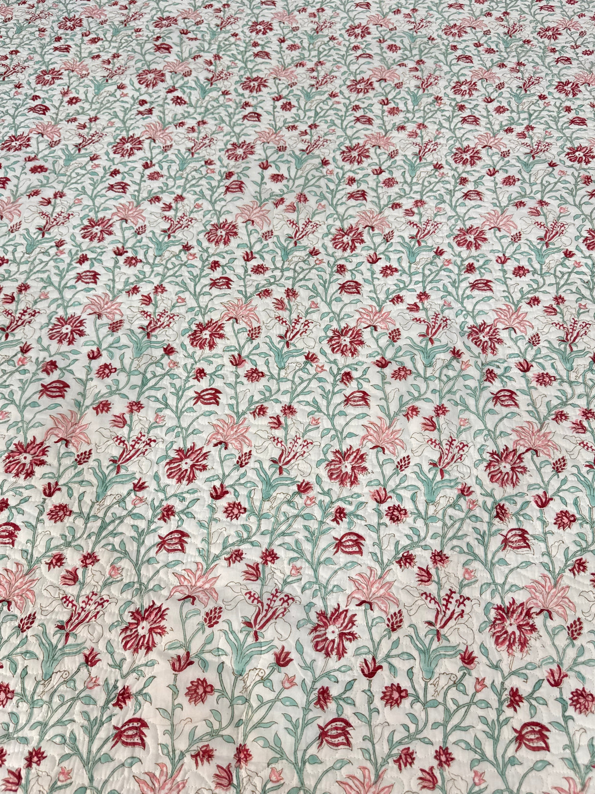 KING Size Quilted Blockprint REVERSIBLE Mulmul Bedcover (108*108 inches)