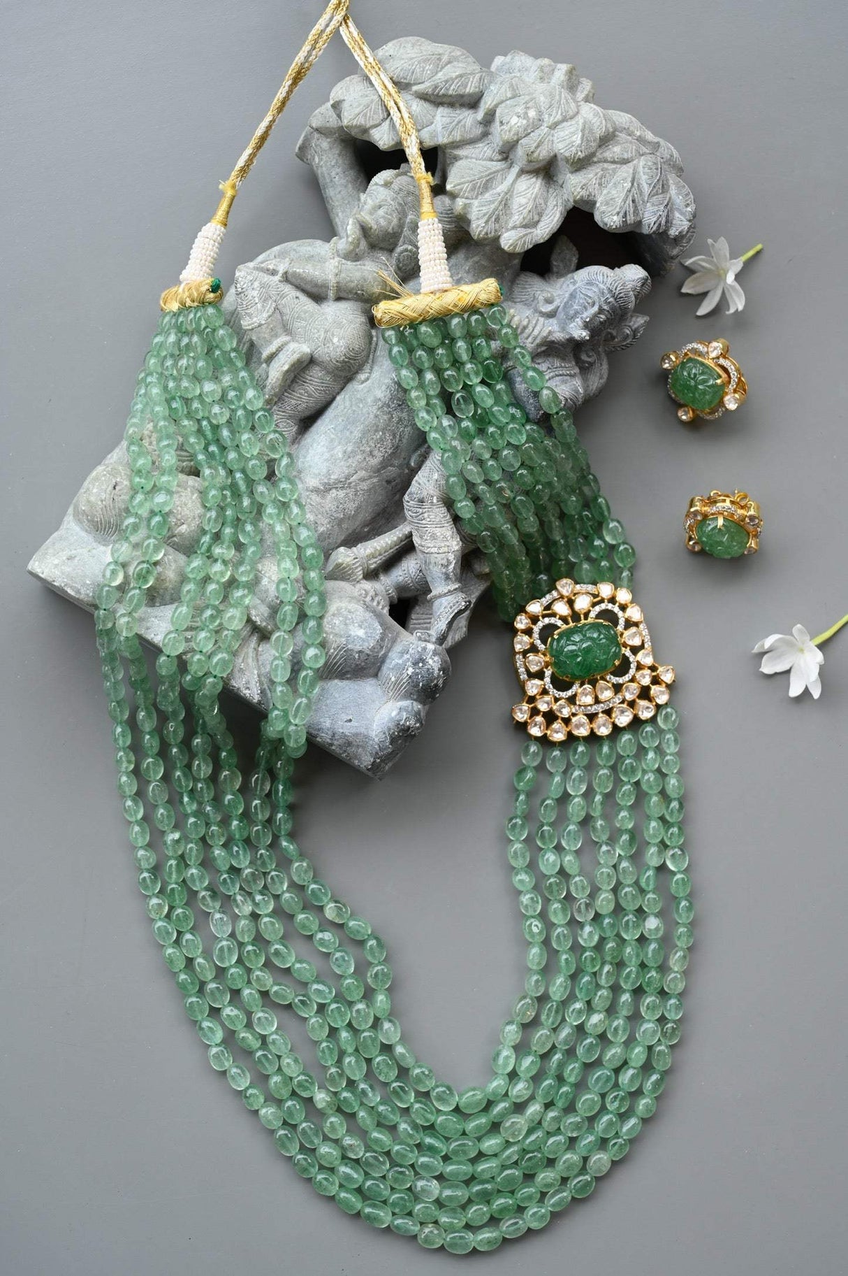 Handcrafted 92.5 Silver Moissanite Pendant Mala with Earrings