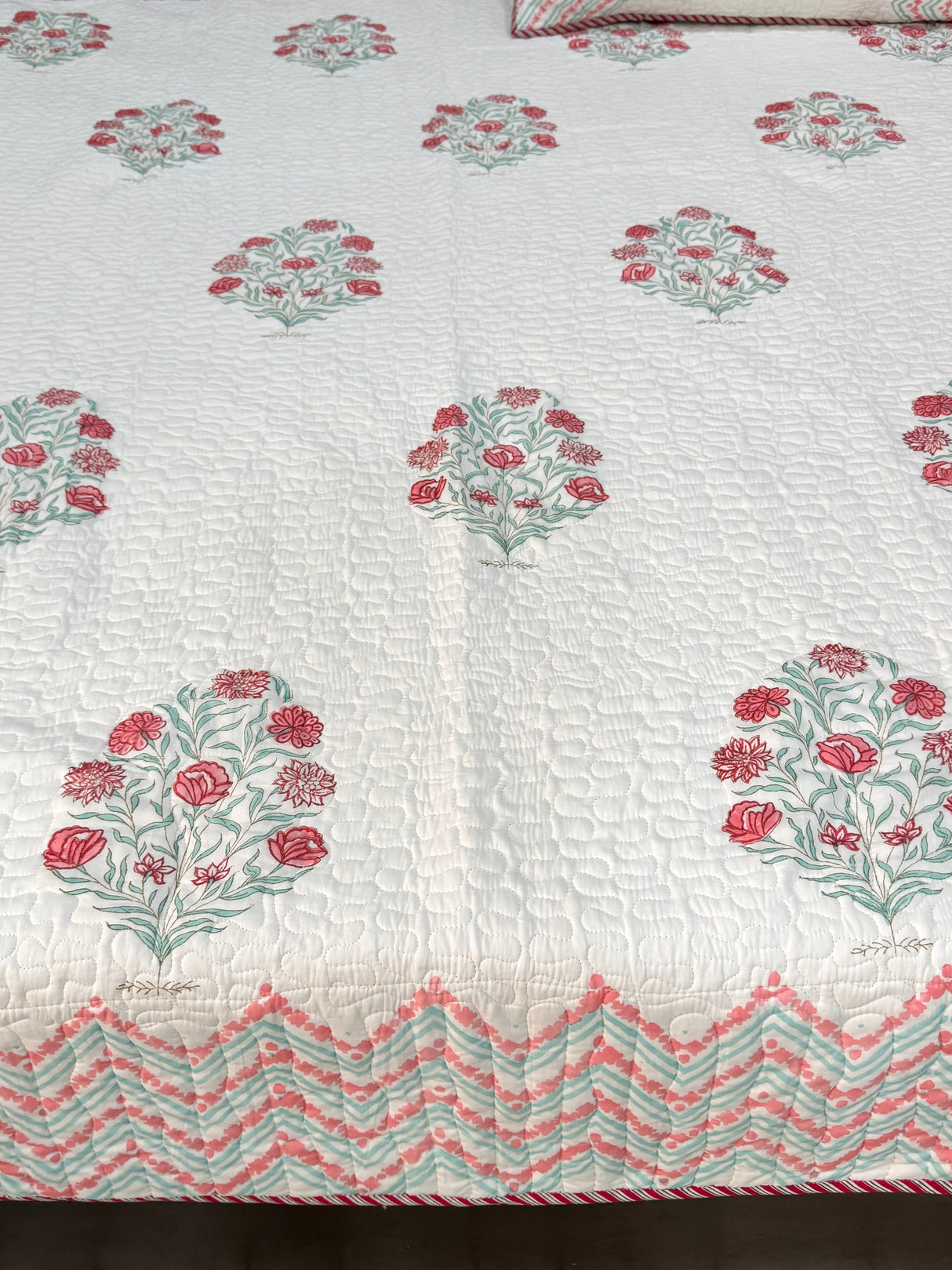 KING Size Quilted Blockprint REVERSIBLE Mulmul Bedcover (108*108 inches)