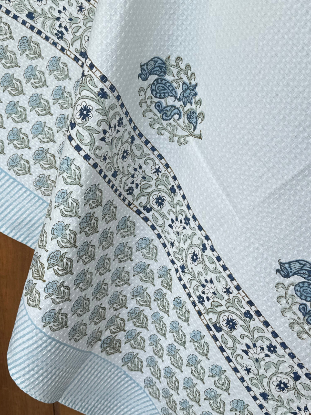 Chic Blue Blockprint Cotton Towel – Waffle Weave