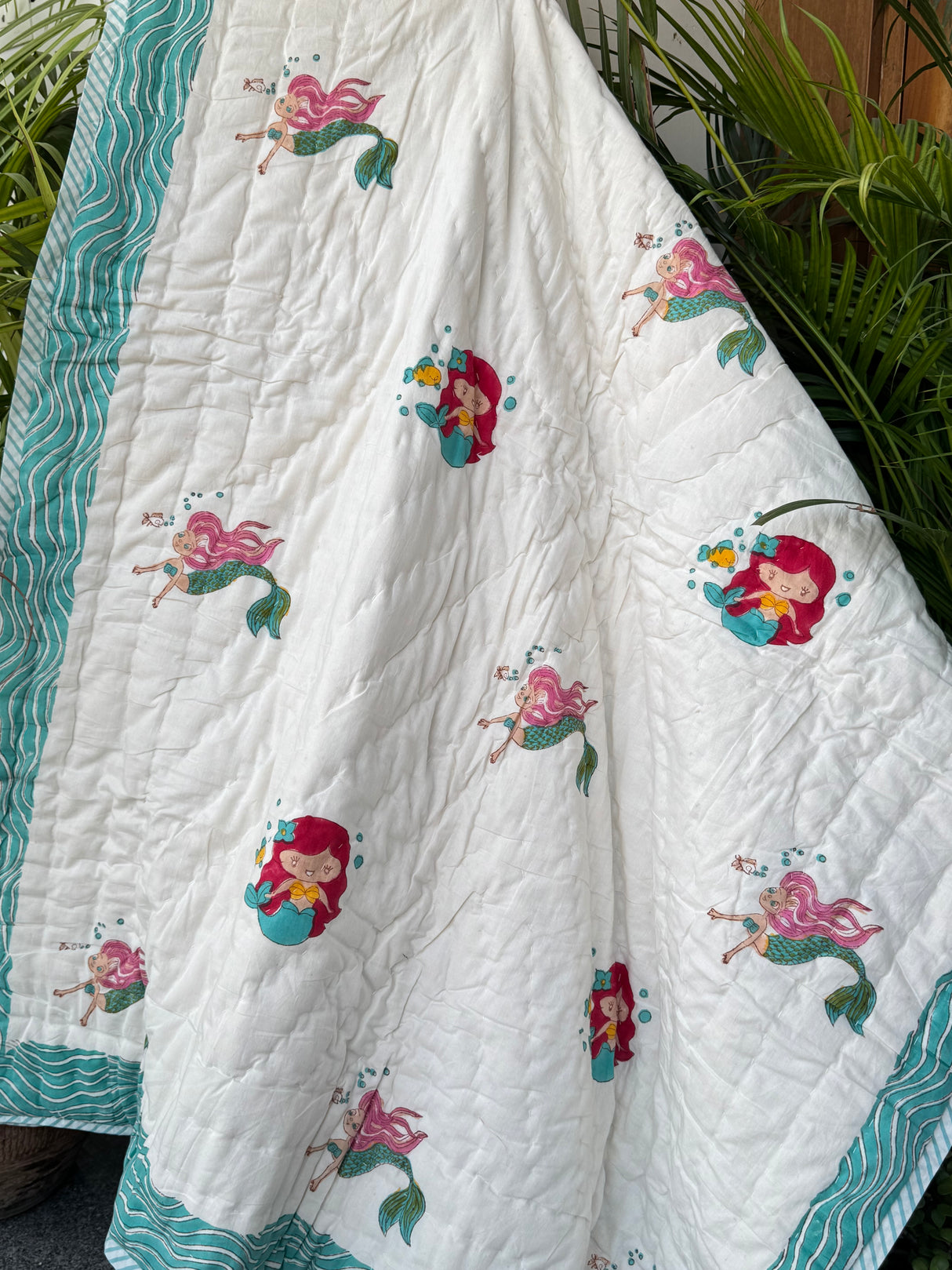 Mermaids Blockprint Kids Quilt