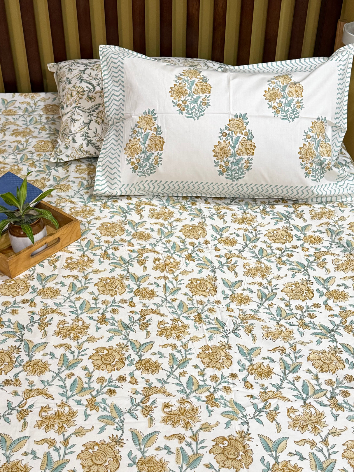 Blockprint Cotton Bedsheet- Light Brown Base Color