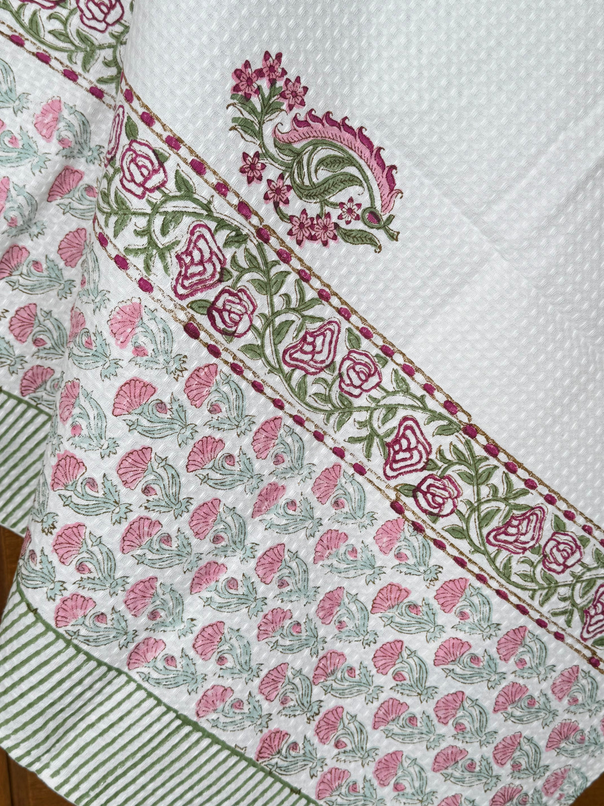 Beautiful Pink Blockprint Cotton Towel – Waffle Weave
