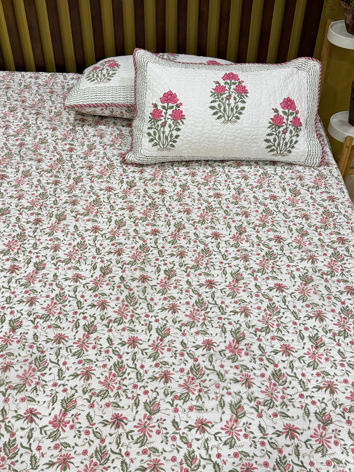 KING Size Quilted Blockprint REVERSIBLE Mulmul Bedcover (108*108 inches)