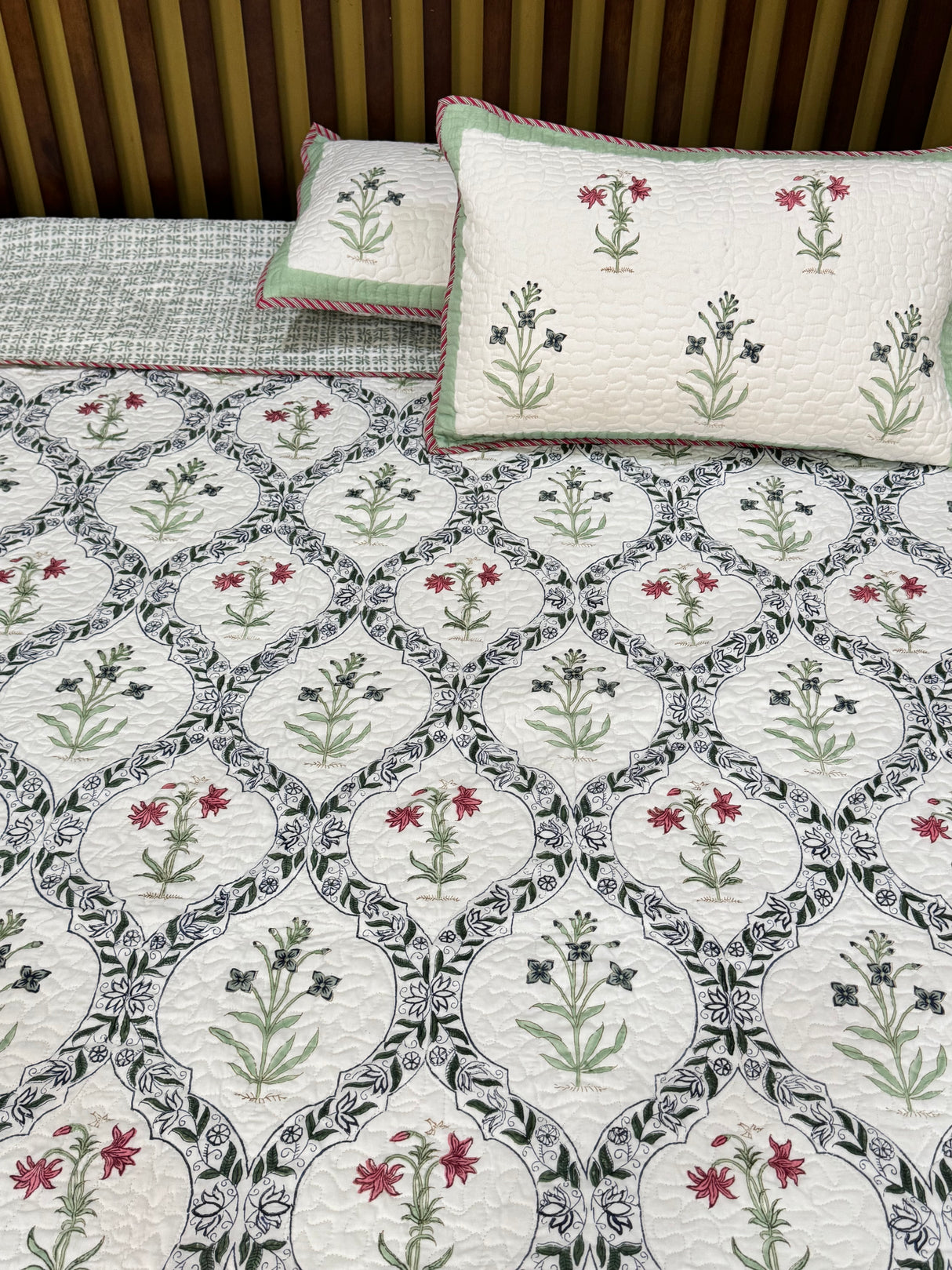 Double Size Quilted Blockprint REVERSIBLE Mulmul Bedcover (90*108 inches)