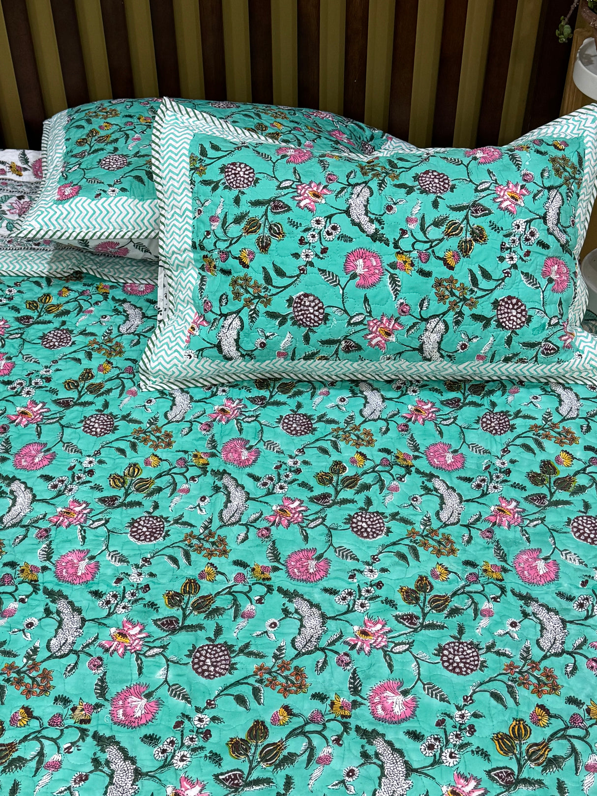 KING Size Quilted Blockprint REVERSIBLE Mulmul Bedcover (108*108 inches)