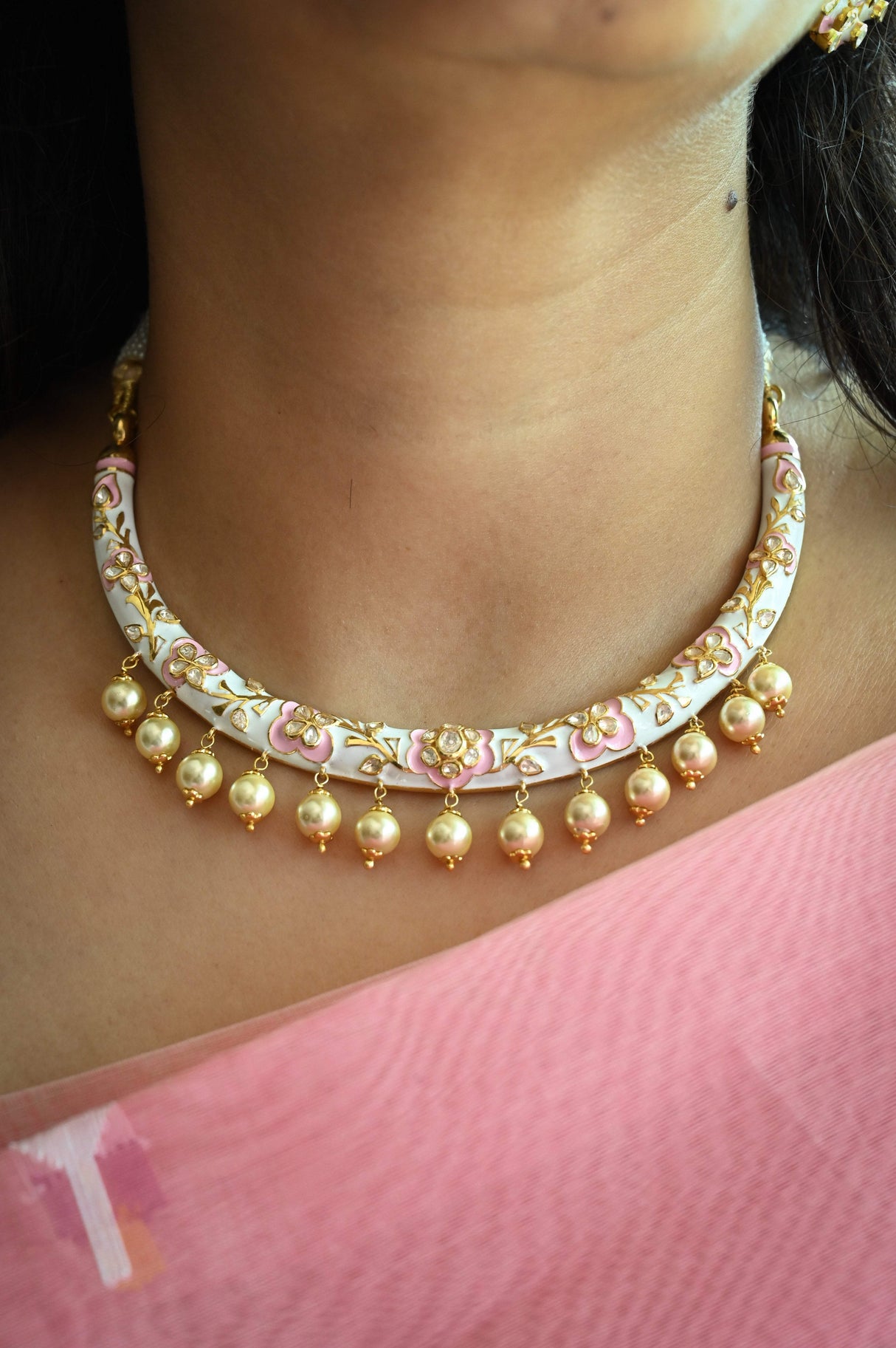 Gulaabi Shringar - Handcrafted 92.5 Silver Meenakari Hasli with Earrings