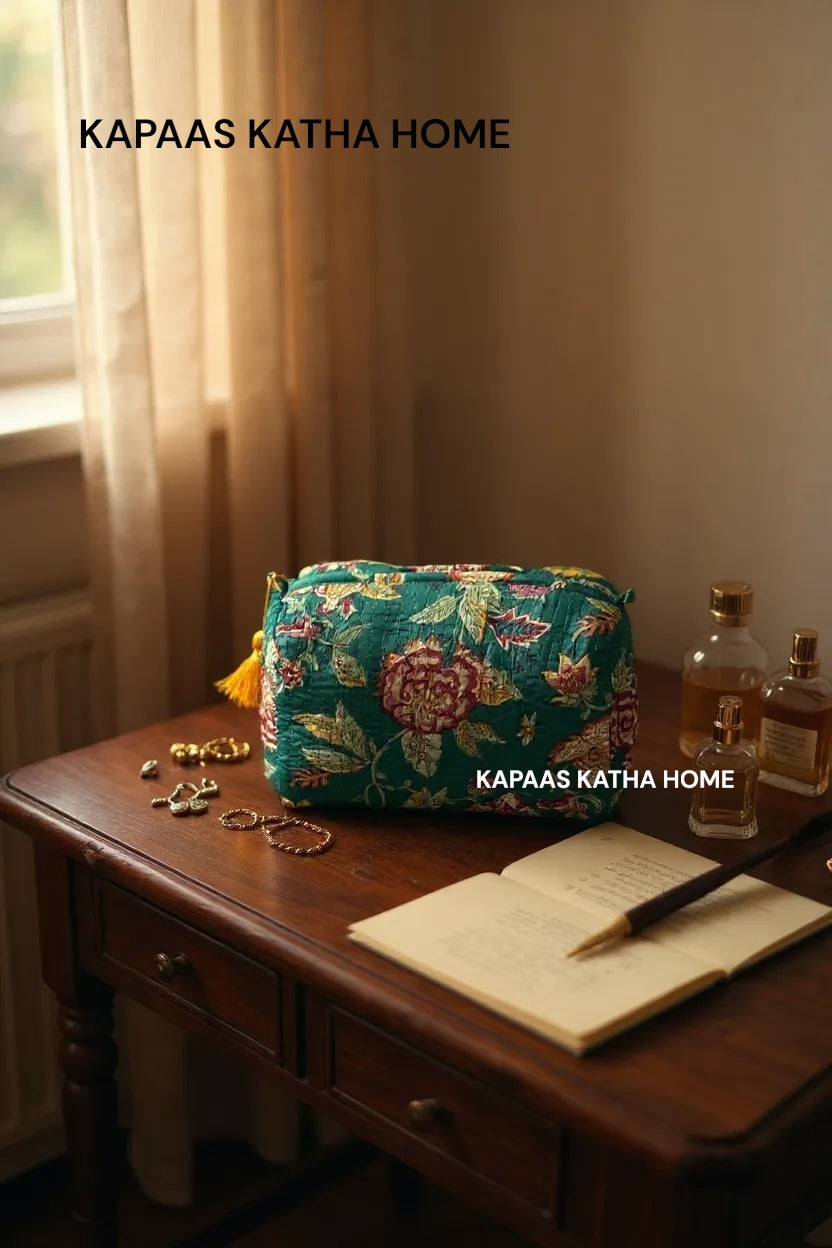 Sanganeri Print Green LARGE Pouch