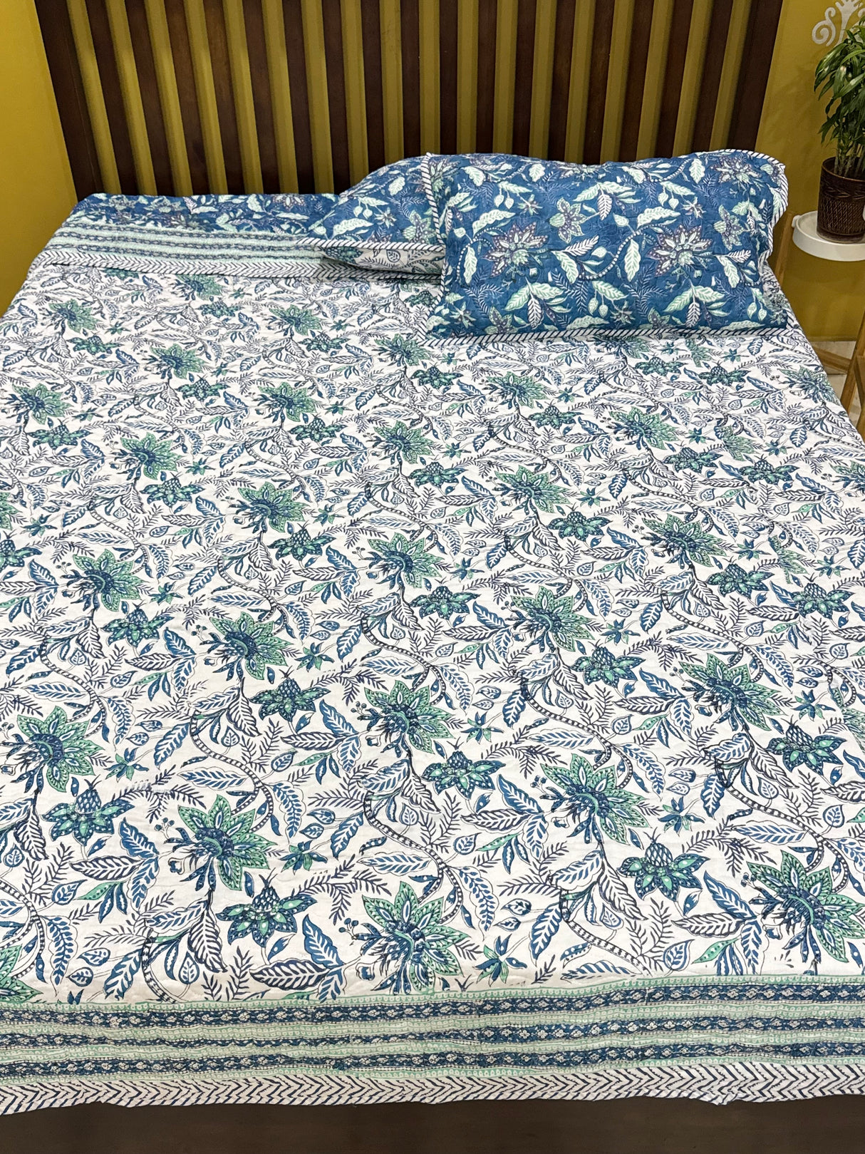 KING Size Quilted Blockprint REVERSIBLE Mulmul Bedcover (108*108 inches)