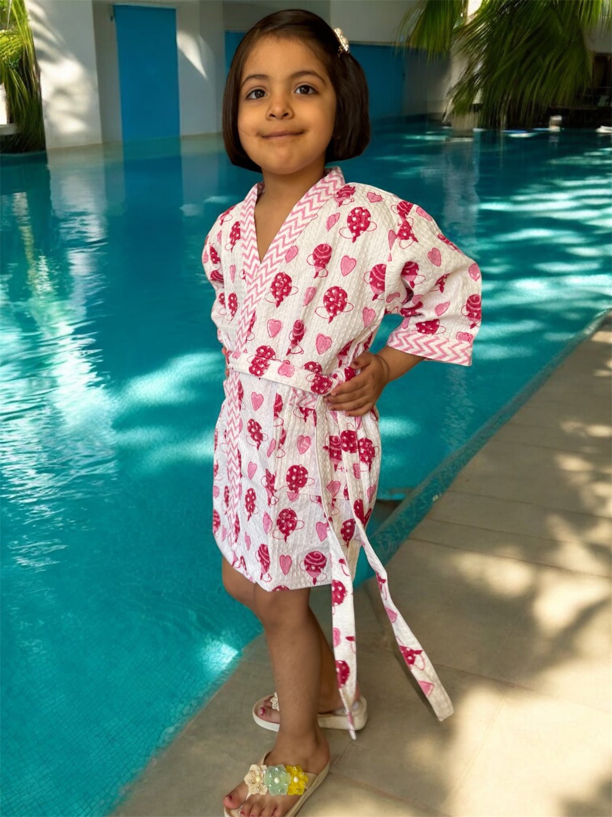 Kids Bathrobe-Cotton Waffle Blockprint