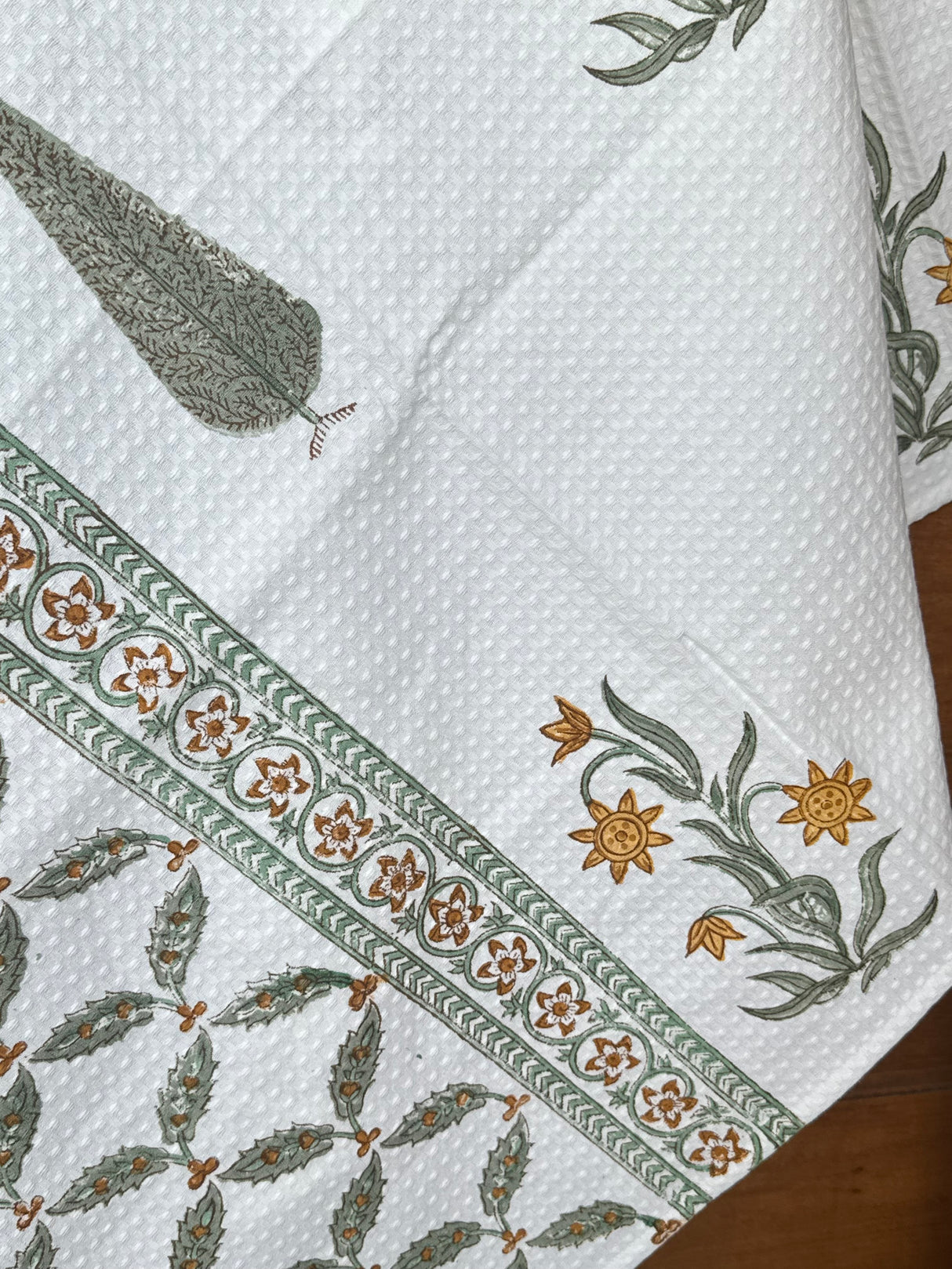 Chic Yellow Blockprint Cotton Towel – Waffle Weave