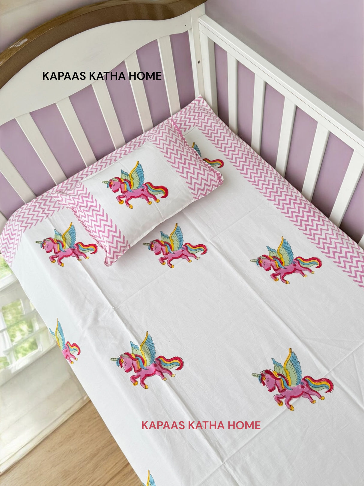 Unicorn Blockprint Cot/Crib Sheet (60-40 inches)