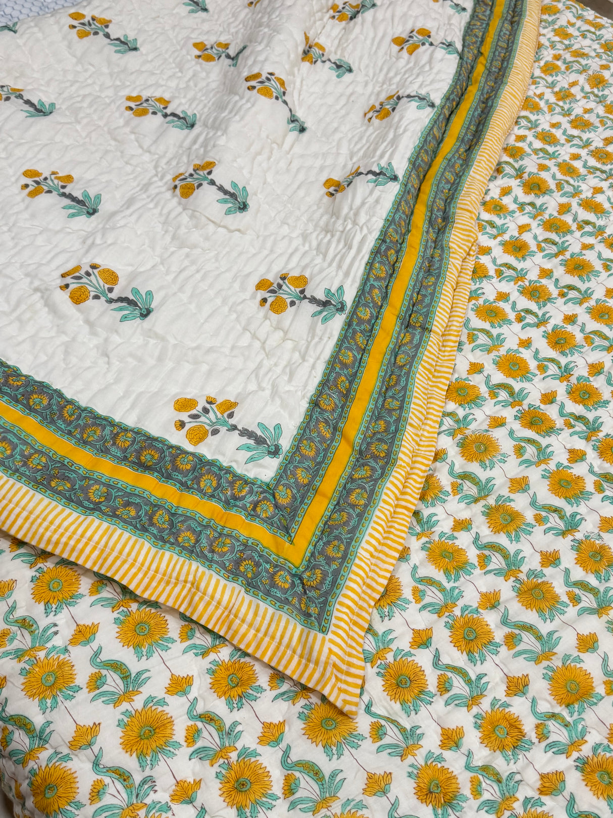 Blockprint Mulmul Reversible Quilt