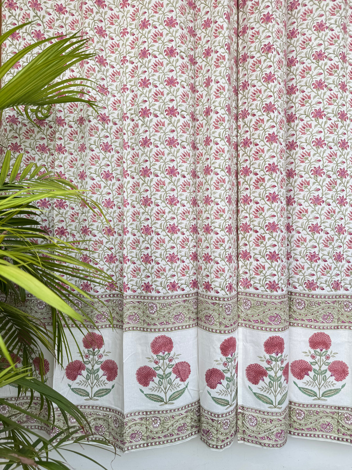Pair of Elegant Blockprint Cotton Curtains (Set of 2)