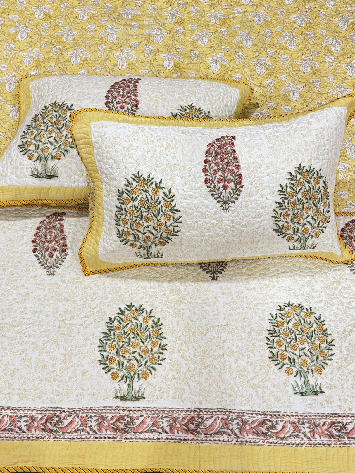 KING Size Quilted Blockprint REVERSIBLE Mulmul Bedcover (108*108 inches)