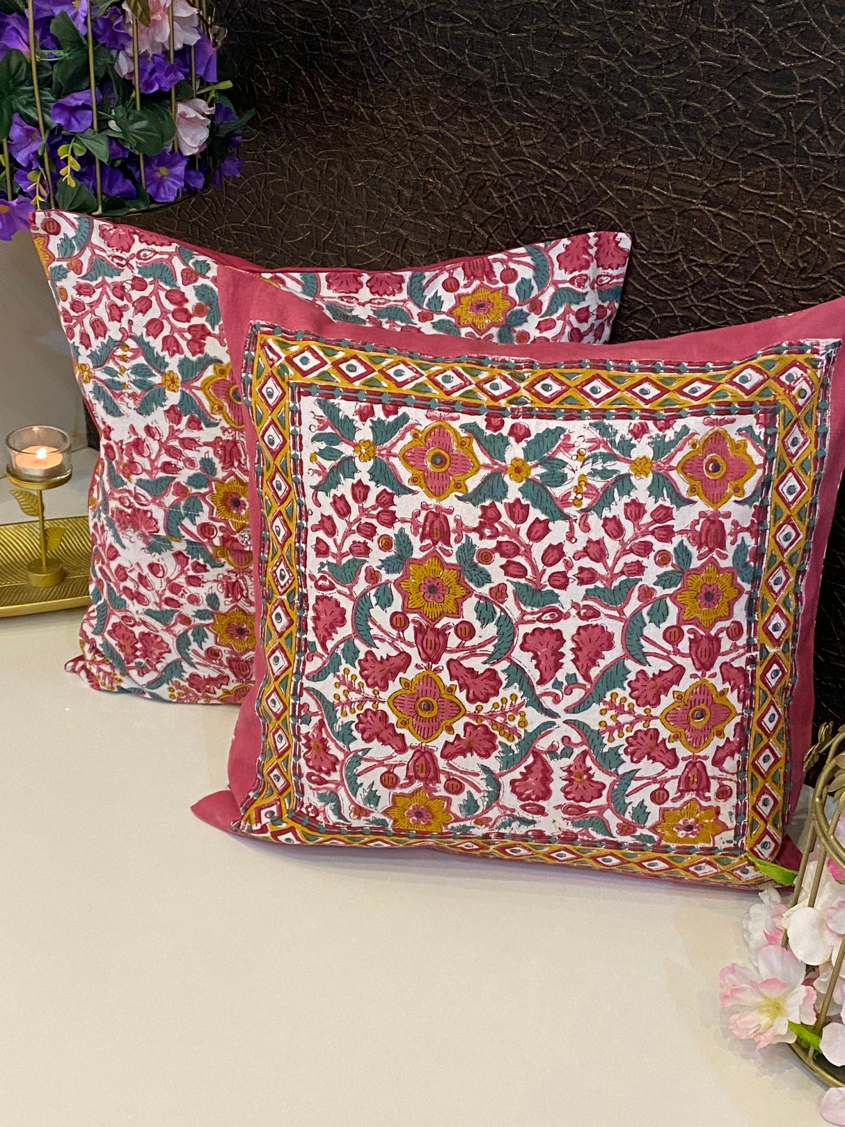 Pair of Handblock Printed Cushion Covers- 16*16 inches