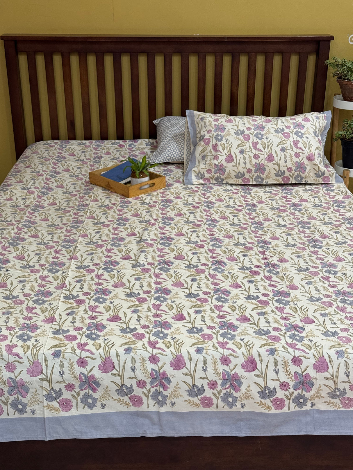 Blockprint Cotton Bedsheet - Light Brown Base Color