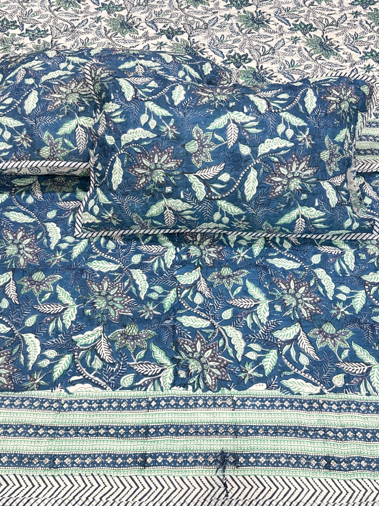 KING Size Quilted Blockprint REVERSIBLE Mulmul Bedcover (108*108 inches)