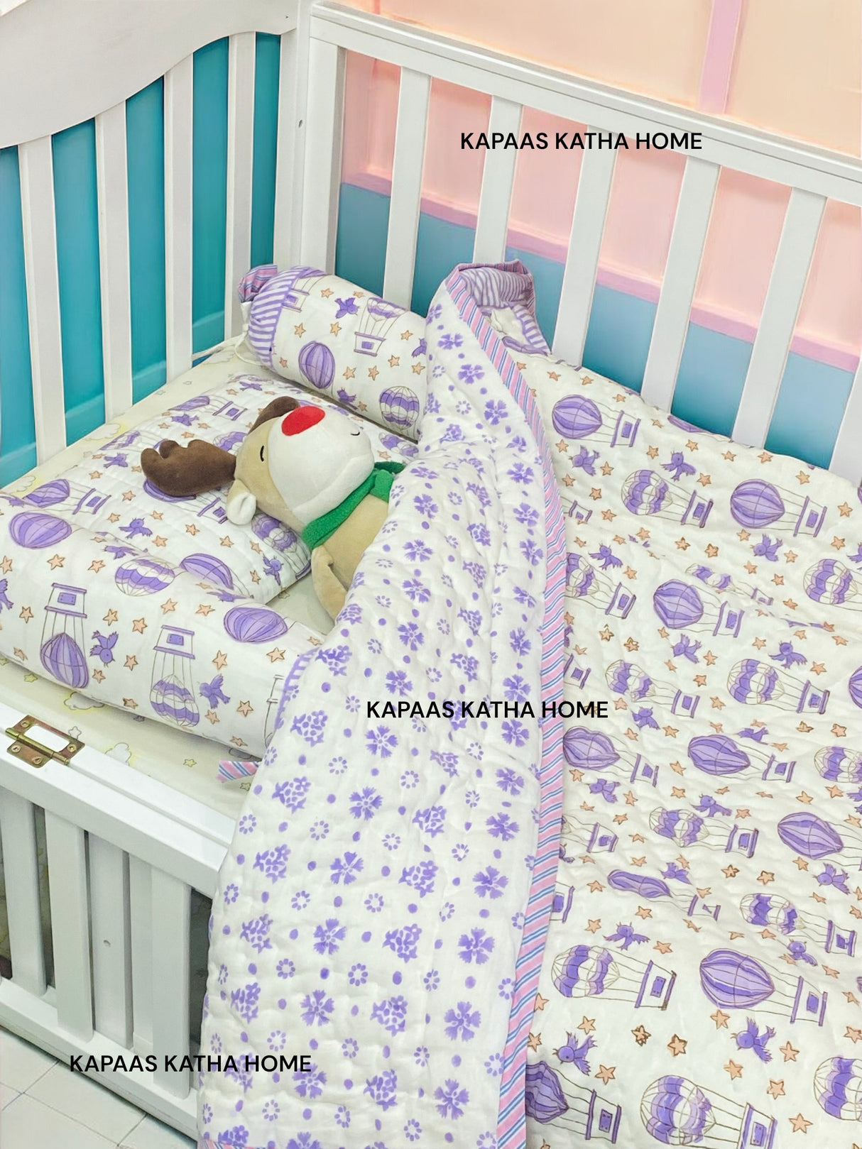 Hot Air Balloon- Baby Cot Bedding (quilt, pillow, bolsters)