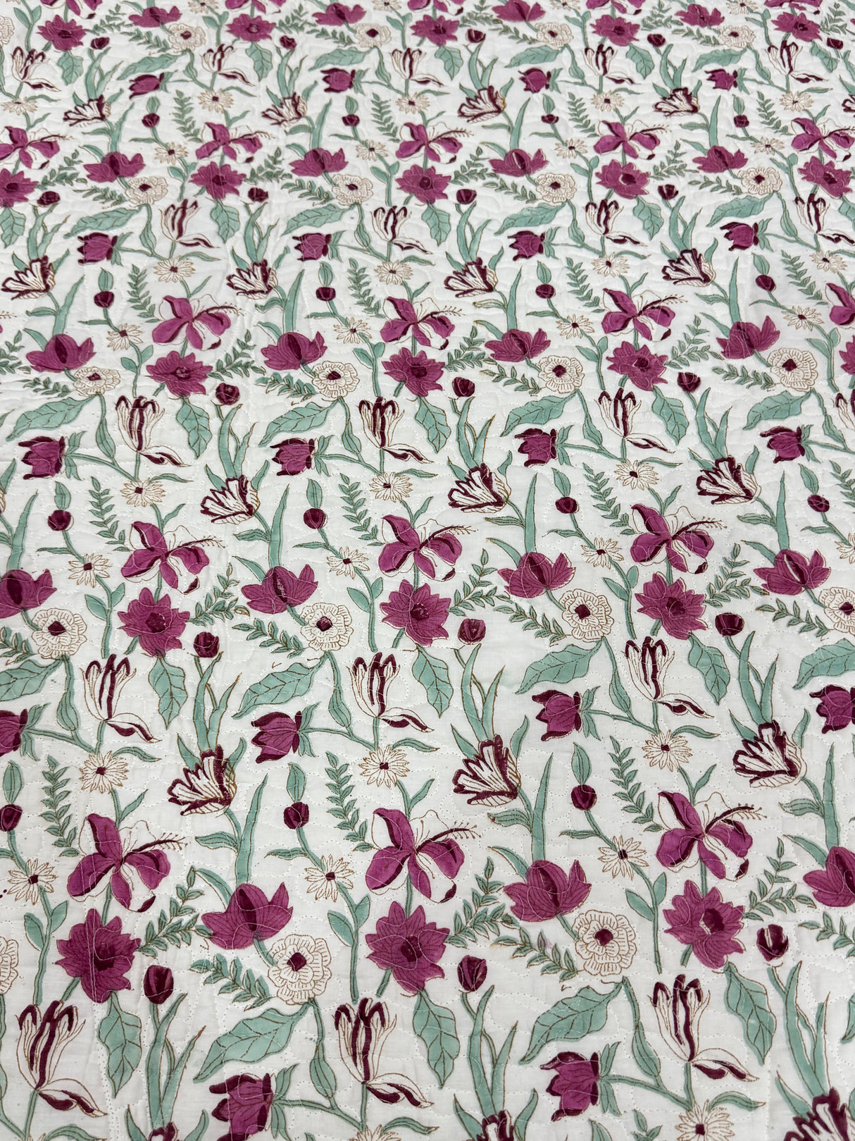 KING Size Quilted Blockprint REVERSIBLE Mulmul Bedcover (108*108 inches)