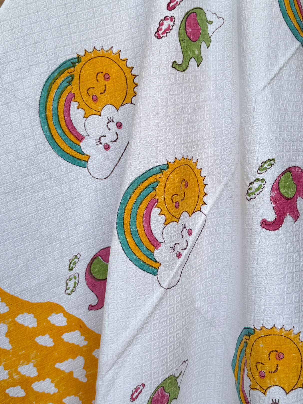 Yellow Sunshine Blockprint Kids Towel – Cotton Jacquard Weave