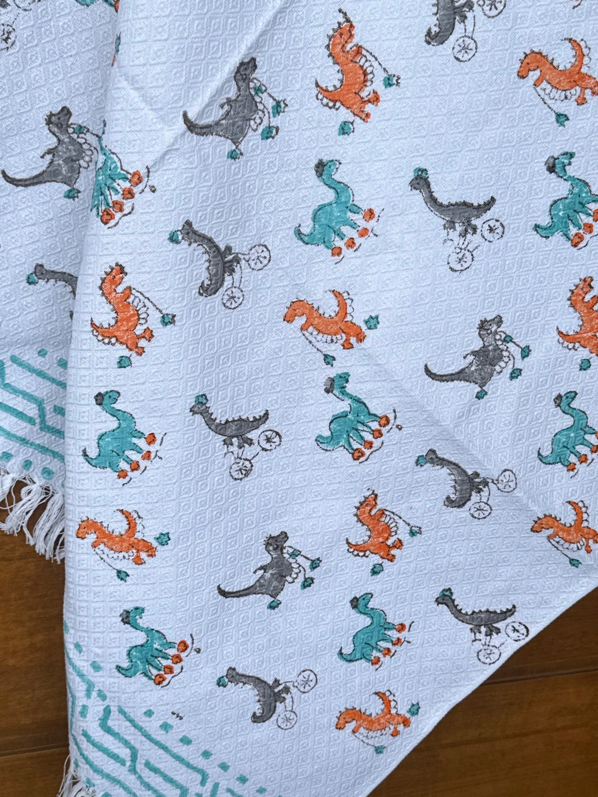 Dinosaur Blockprint Kids Towel – Cotton Jacquard Weave