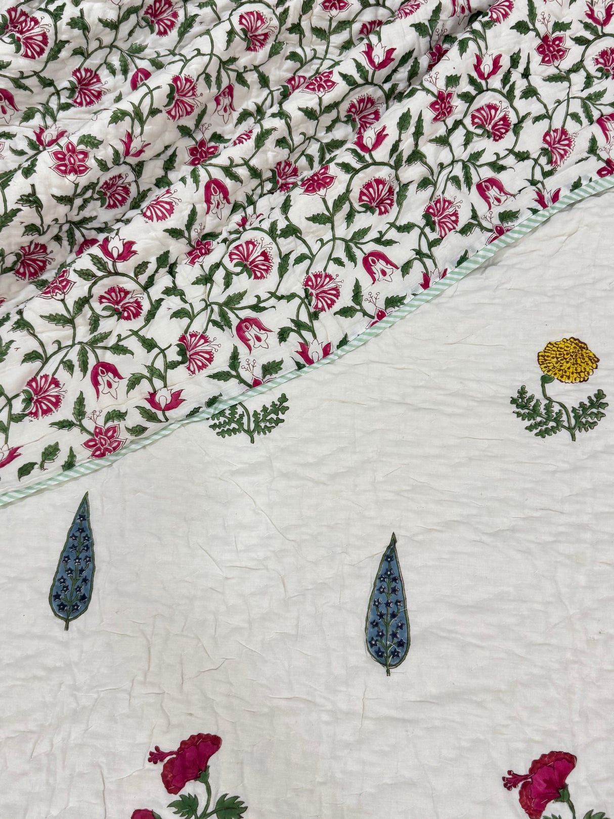 Blockprint Mulmul Reversible Quilt