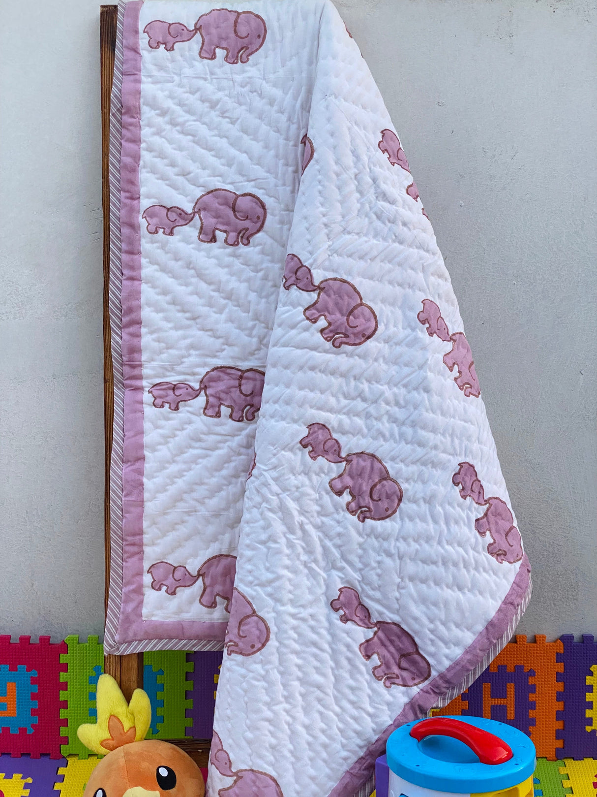 Elephant Blockprint Kids Quilt