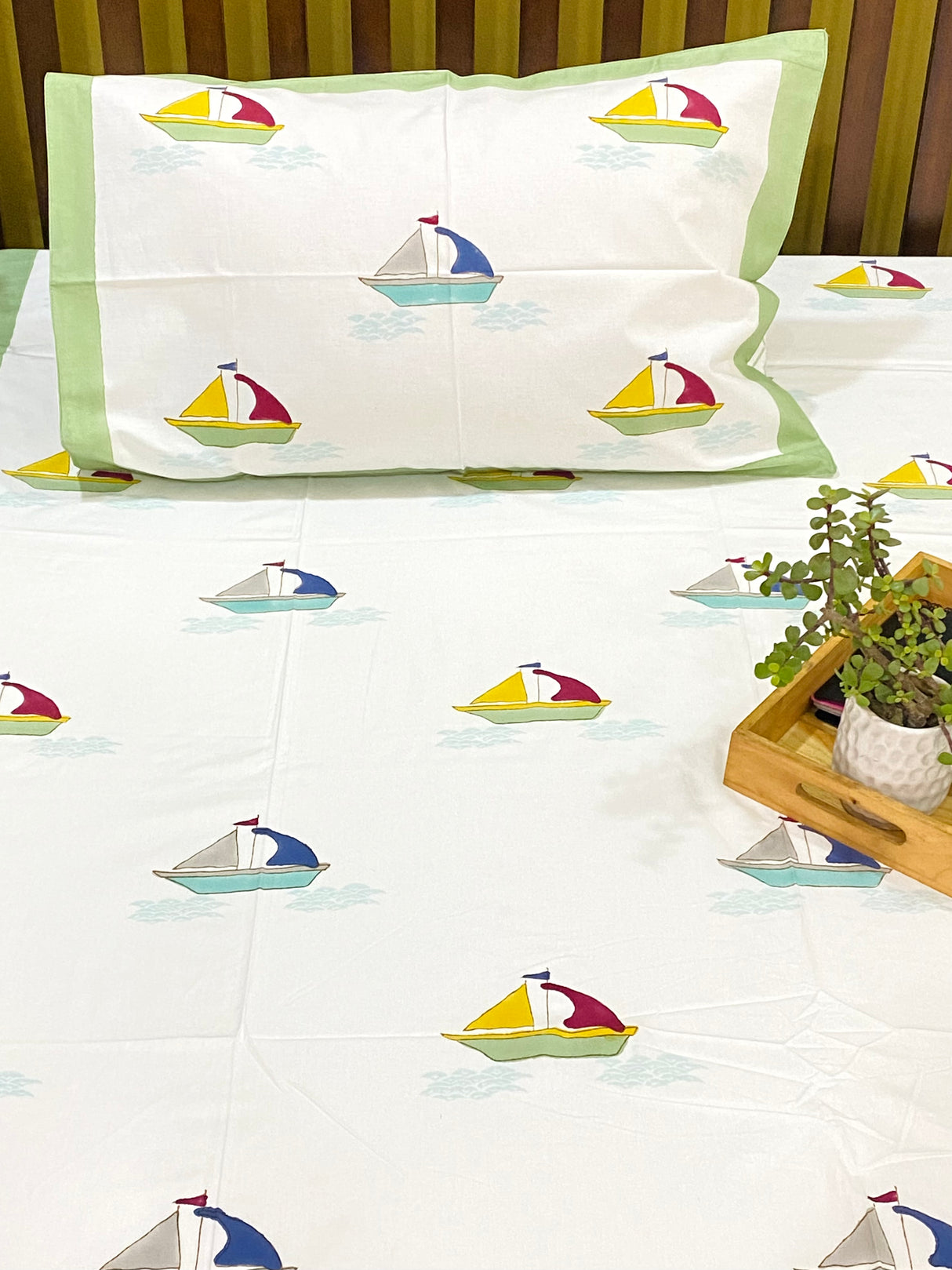 Boat Theme Blockprint Cotton Bedsheet