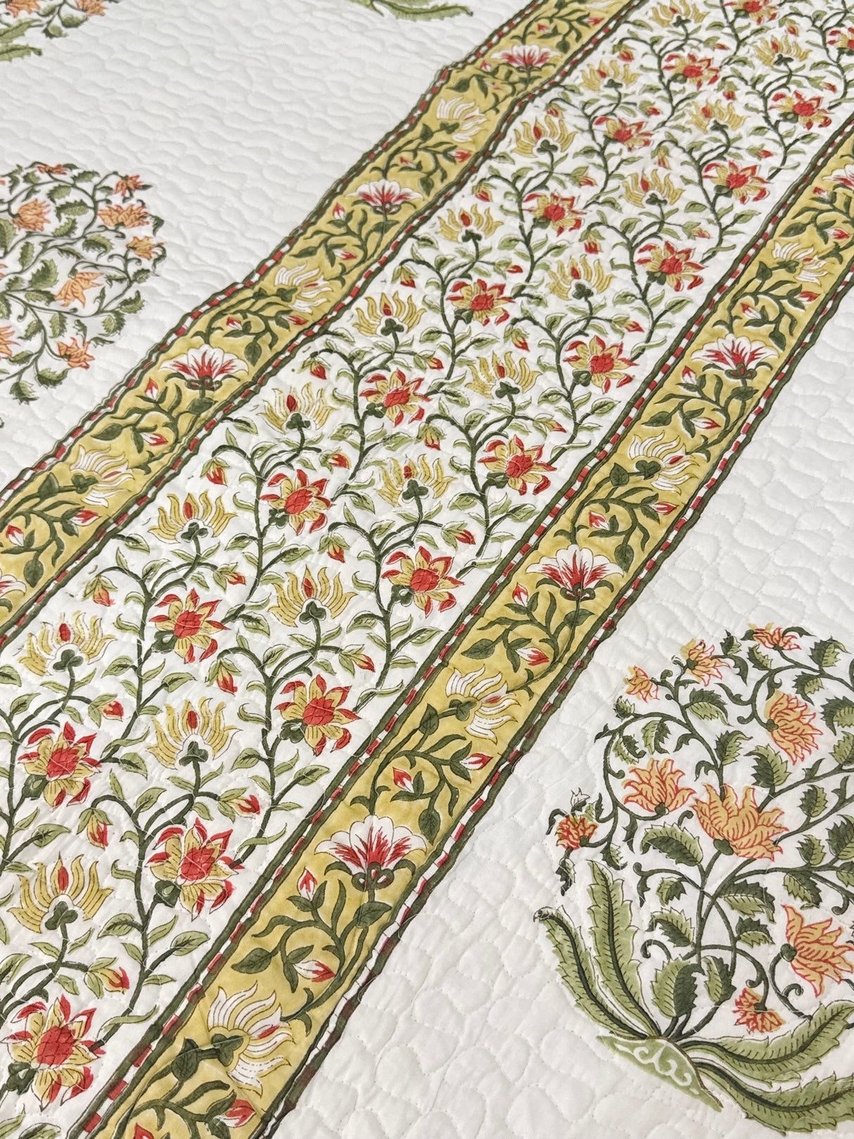 Double Size Quilted Blockprint REVERSIBLE Mulmul Bedcover (90*108 inches)