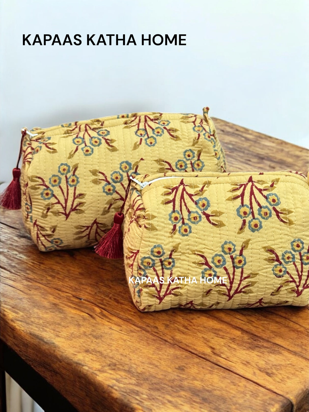 Brown Floral Set of 2 Pouches (medium and small)