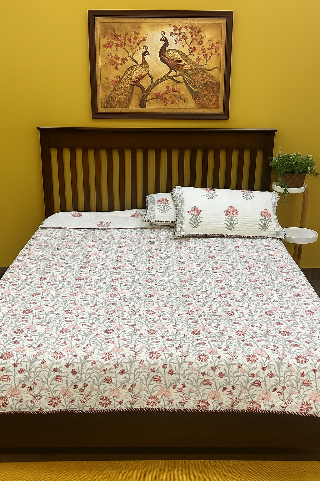 KING Size Quilted Blockprint REVERSIBLE Mulmul Bedcover (108*108 inches)
