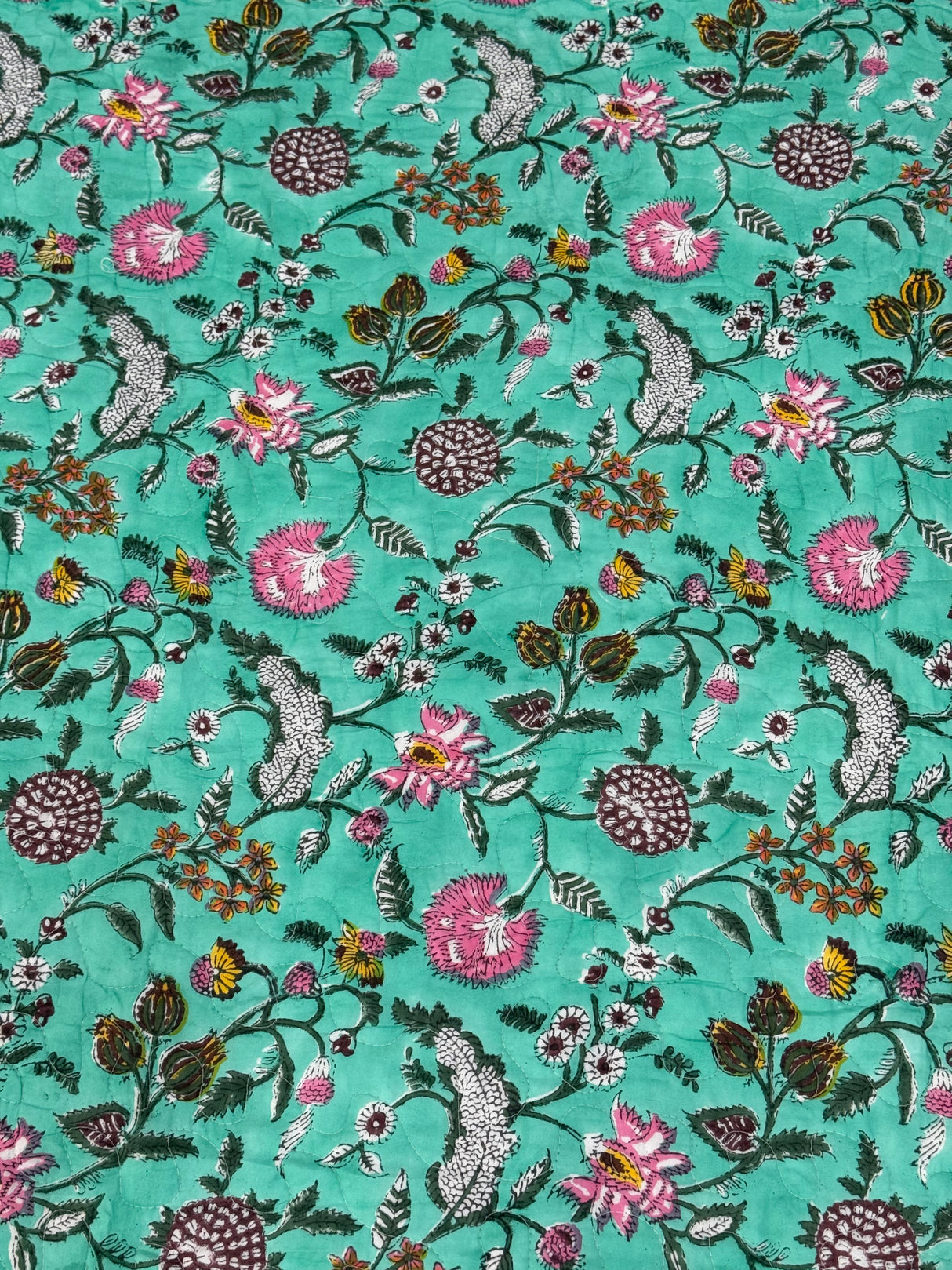 KING Size Quilted Blockprint REVERSIBLE Mulmul Bedcover (108*108 inches)