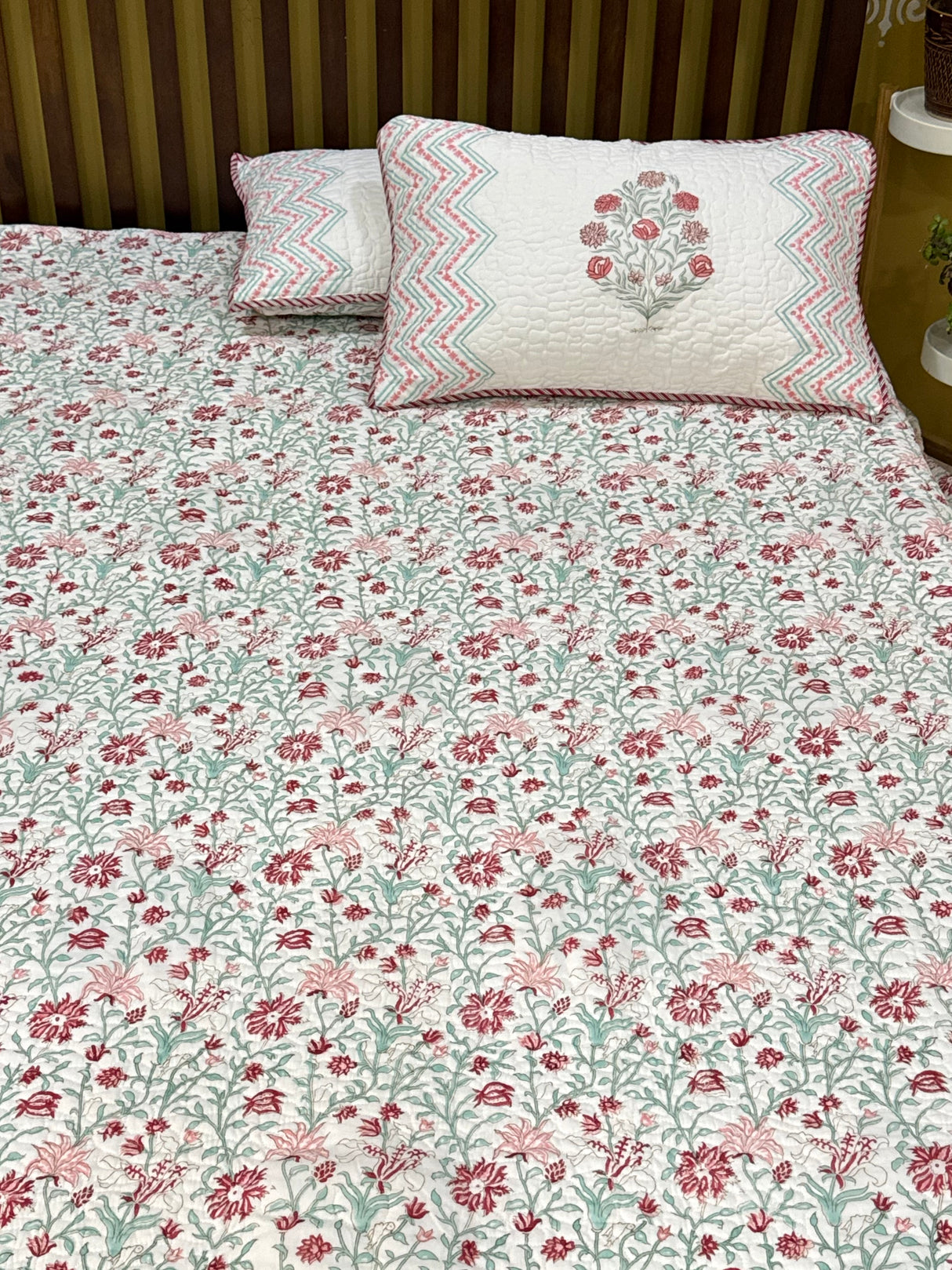 KING Size Quilted Blockprint REVERSIBLE Mulmul Bedcover (108*108 inches)