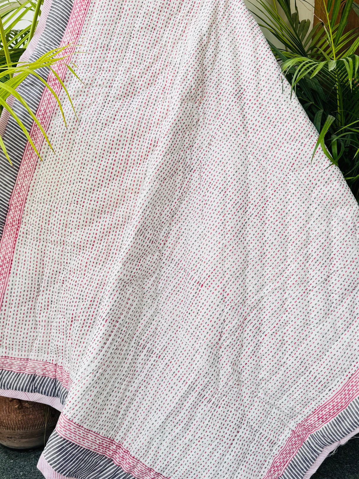 Pink Butterfly Kids Quilt Handblock Printed