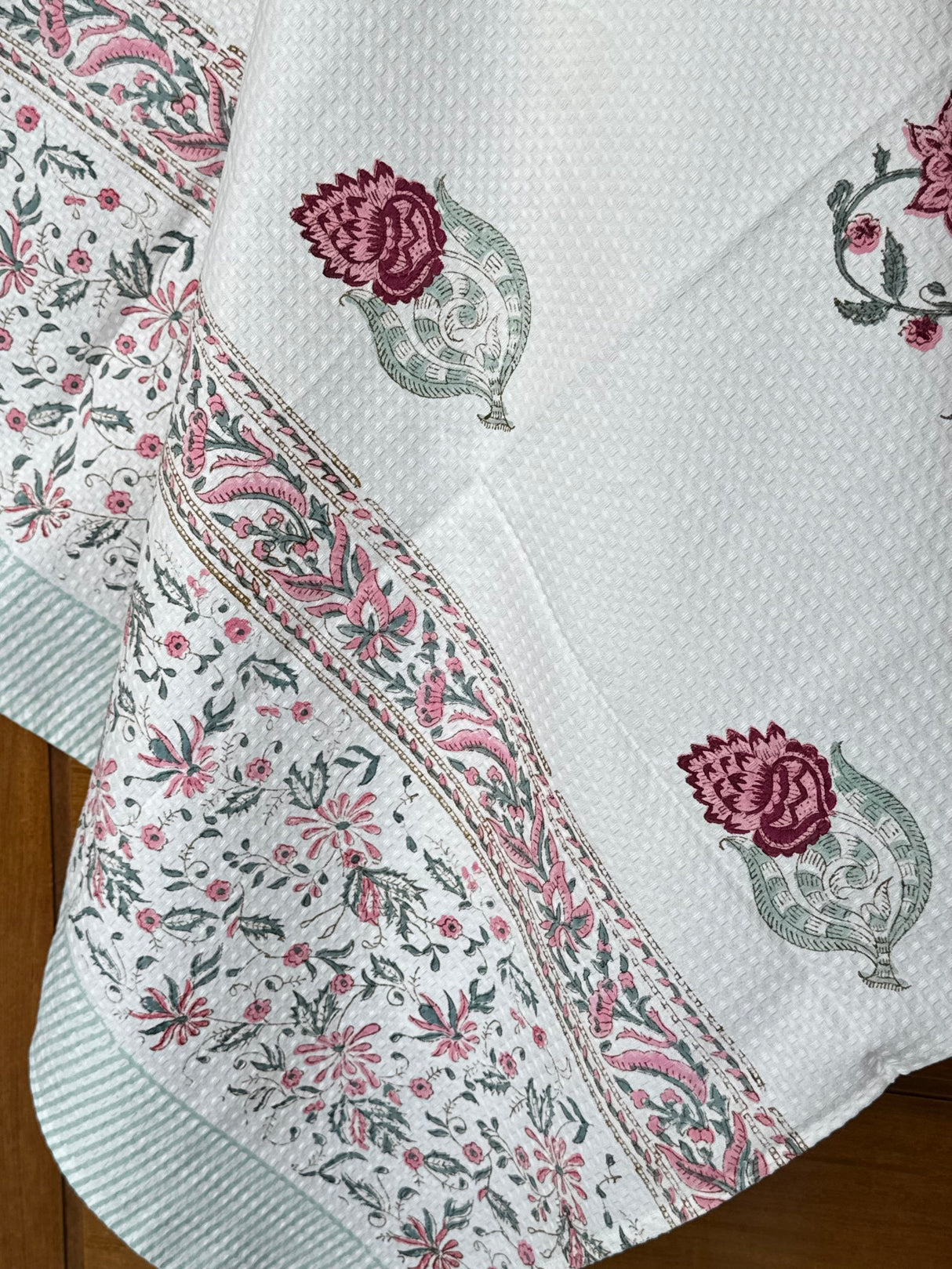 Delightful Floral Blockprint Cotton Towel- Waffle Weave