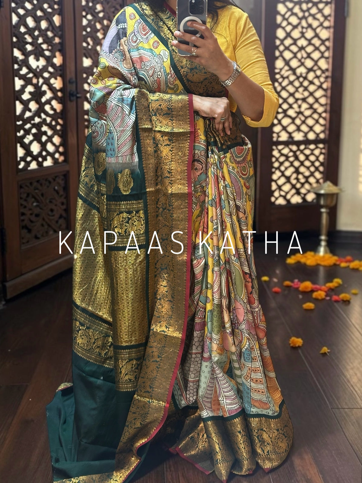 Itihaasa Katha Handloom Kalamkari Kanjivaram Silk Saree