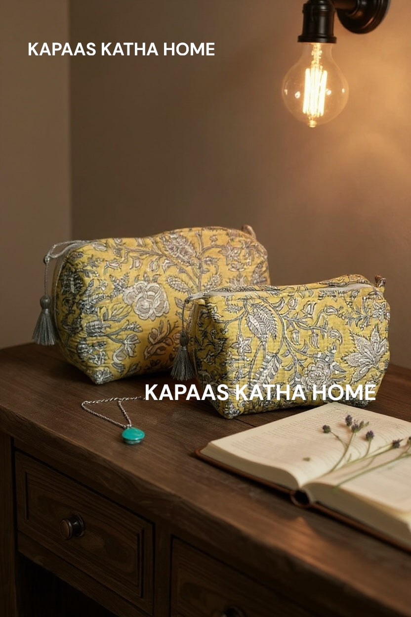 Yellow Grey Set of 2 Pouches (medium and small)