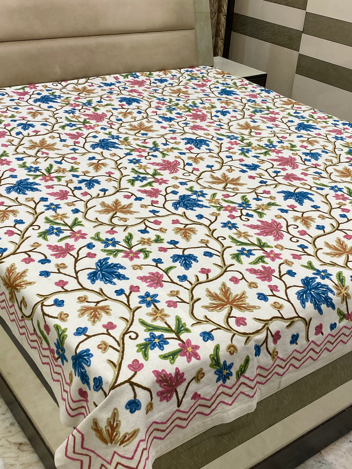 Kashmiri Embroidery Cotton Bedcover
