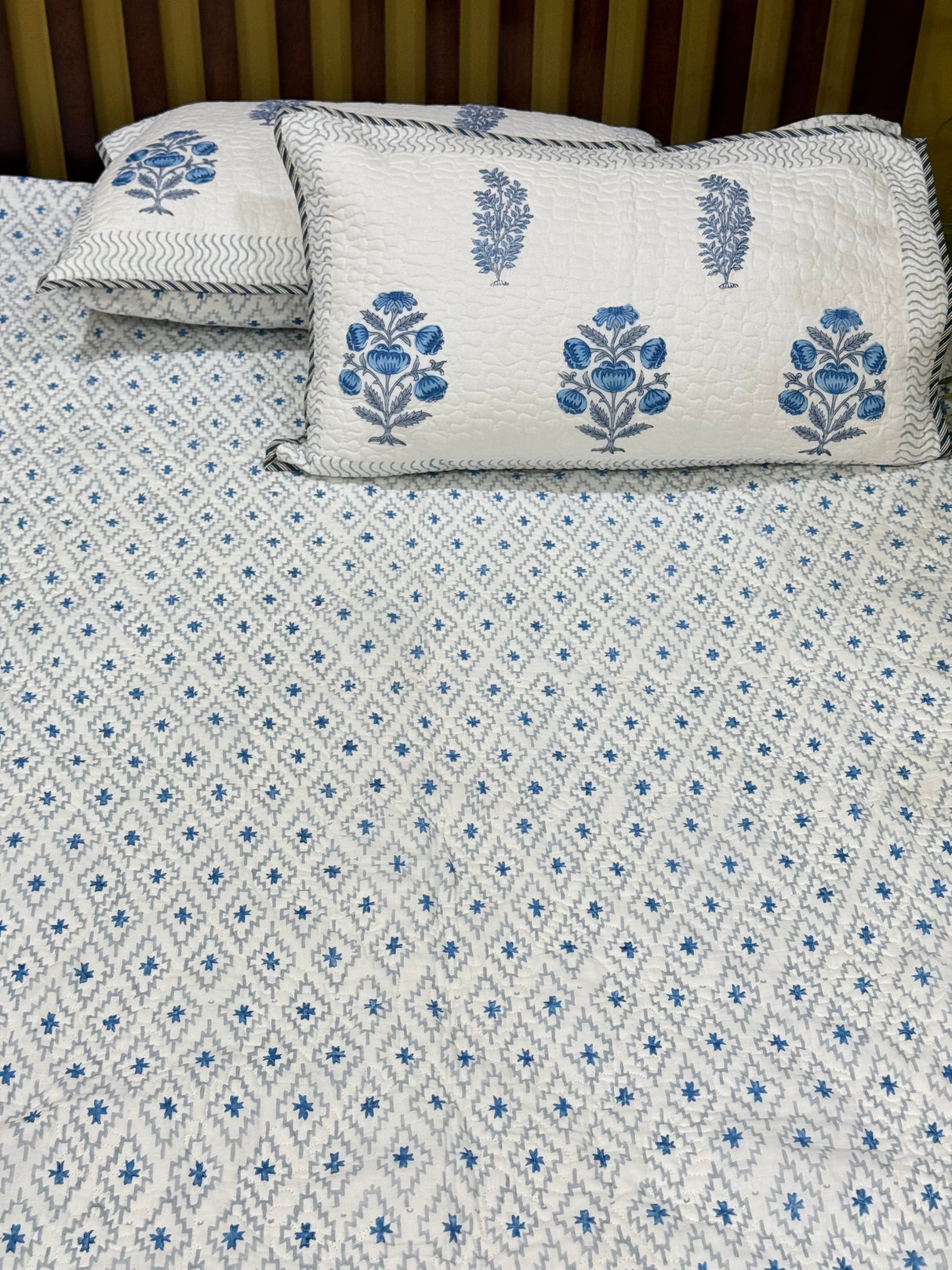 KING Size Quilted Blockprint REVERSIBLE Mulmul Bedcover (108*108 inches)