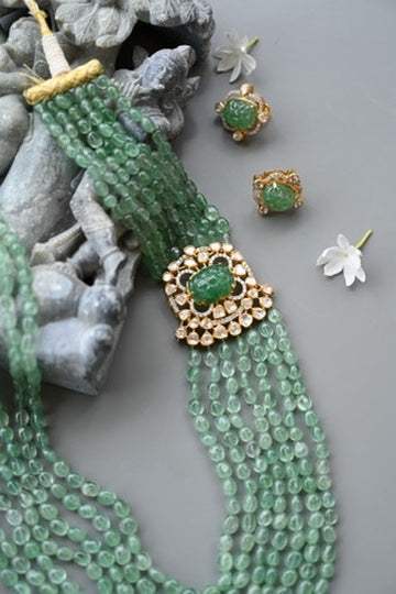 Handcrafted 92.5 Silver Moissanite Pendant Mala with Earrings