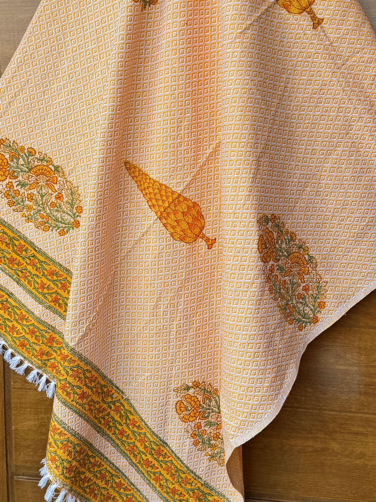 Pretty Yellow Blockprint Soft Cotton Towel– Cotton Jacquard Weave
