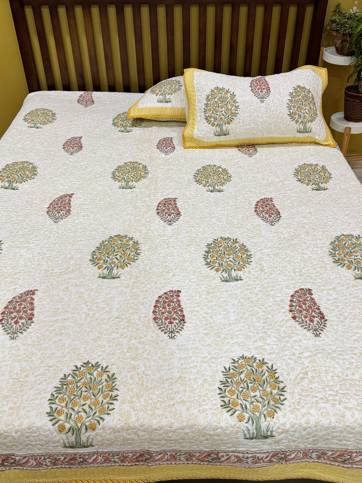KING Size Quilted Blockprint REVERSIBLE Mulmul Bedcover (108*108 inches)